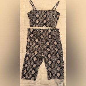 See You Monday Black and Cream Snakeskin Patterned Set